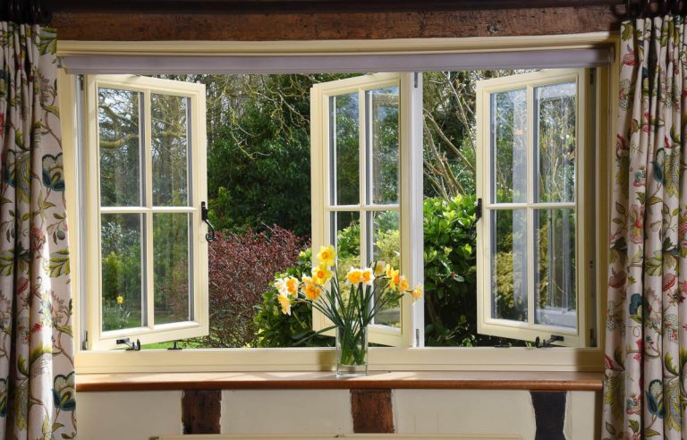 Timber casement windows on a cottage