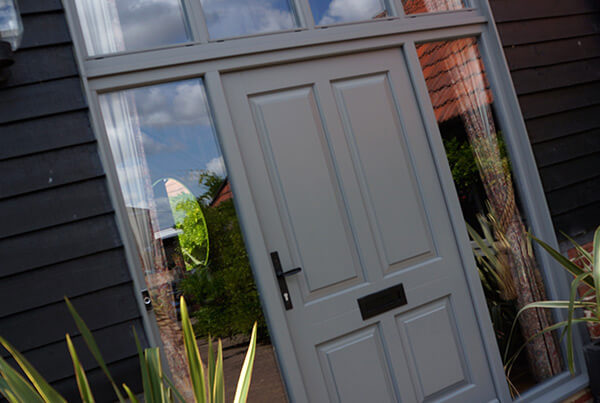 Grey timber front door