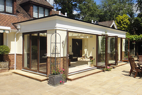 Large orangery with bifold doors