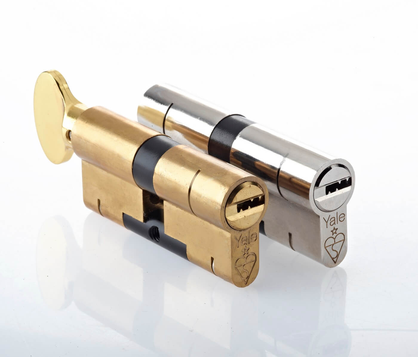 Yale Superior brass thumb and chrome double