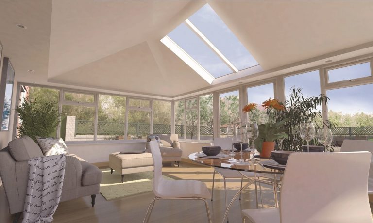 Interior view of a solid conservatory roof